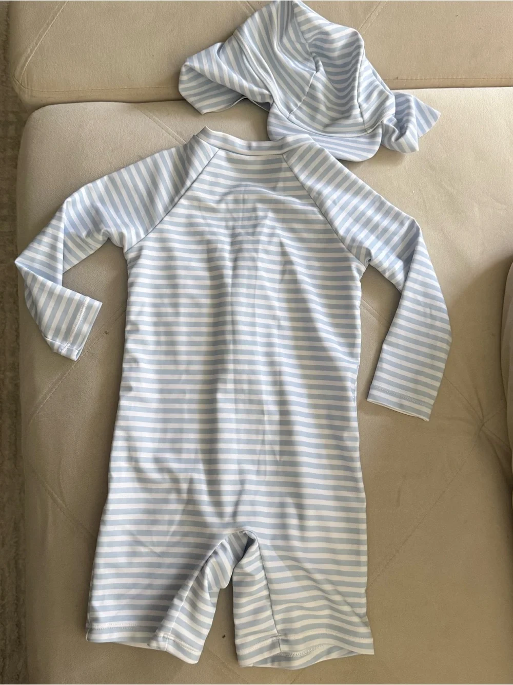 Baby Blue & White Striped Zip rashguard with Matching Hat